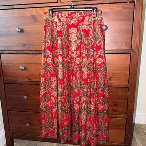 VINTAGE 1980s Evan-Picone Red Paisley Floral Long Pleated Skirt